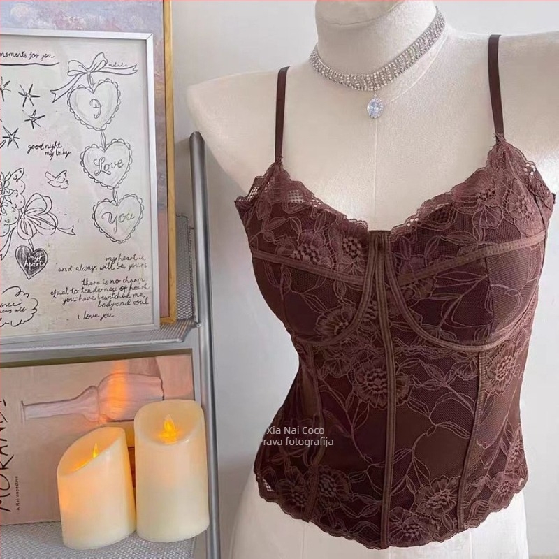 Ženski čipkasti top za jesen/zimu, francuski retro stil, s ugrađenim jastučićima, anti-exposure, osnovni sloj topa, PVC tkanina ≤30%