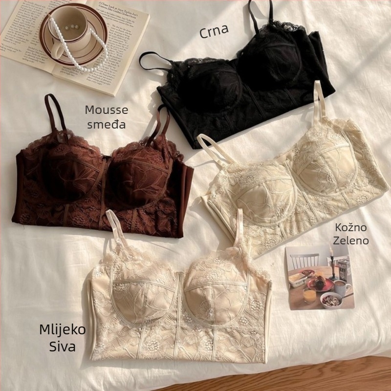 Ženski čipkasti top za jesen/zimu, francuski retro stil, s ugrađenim jastučićima, anti-exposure, osnovni sloj topa, PVC tkanina ≤30%