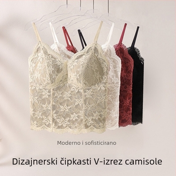 Čipkasta majica s ugrađenim grudnjakom, za nošenje preko odjeće ili slojevito, push-up i podrška leđima, 3/4 šalice