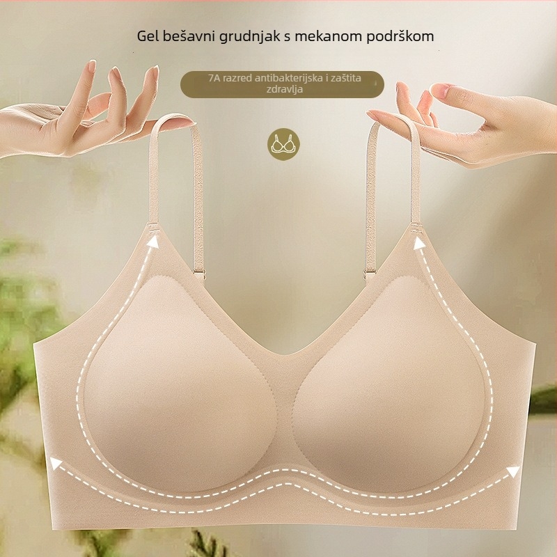 Push-Up grudnjak s mekom podrškom, skupljanje bočnih grudi, 3/4 latexne košarice, najlonska tkanina, fiksni dvostruki remeni