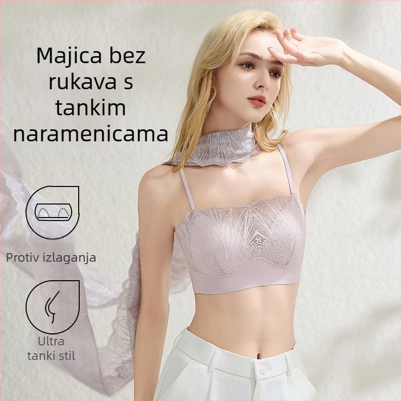 251 Tanka francuska čipkasta grudnjak bez naramenica za žene, zaštita od prozirivanja, lijep stražnji dio, wrap dizajn