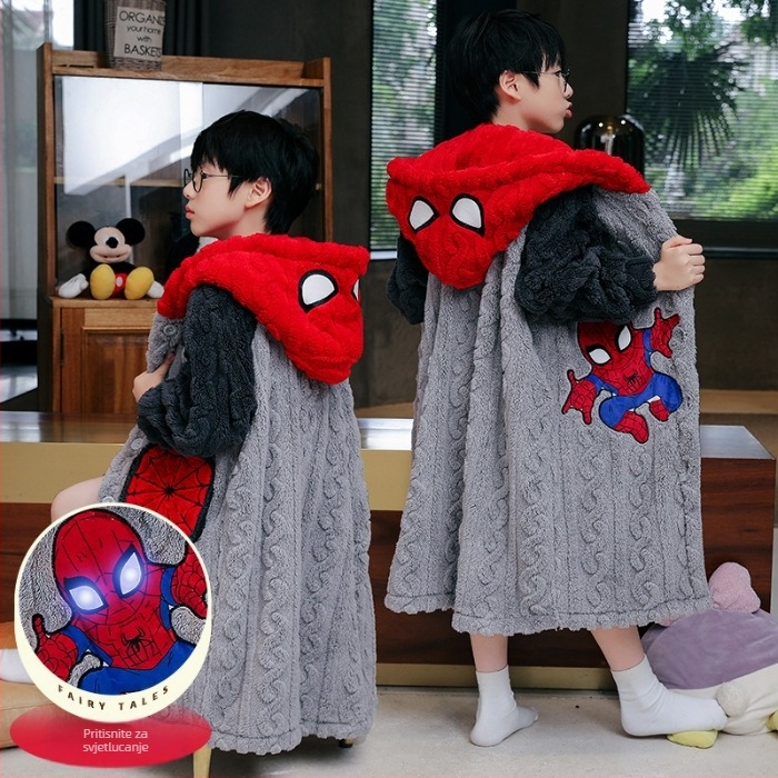 Dječji župan za djevojčice, zimski, od coral velvet materijala, debeli fleece podstava, koreanskog stila, kućna odjeća za djecu, za djevojčice starije od 8 godina