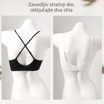 Čipkasti bralet s tankim naramenicama spaghetti, najlon tkanina, tanak oblikovan oblik modela s spužvom, stražnji zatvarač s četiri reda, fiksne dvostruke naramenice, skupljački silueta, udobno