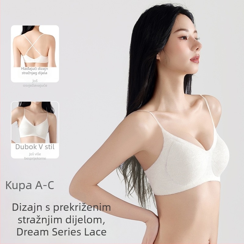 Čipkasti bralet s tankim naramenicama spaghetti, najlon tkanina, tanak oblikovan oblik modela s spužvom, stražnji zatvarač s četiri reda, fiksne dvostruke naramenice, skupljački silueta, udobno