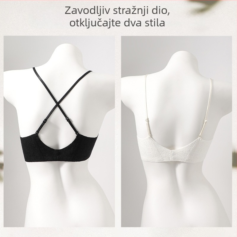 Čipkasti bralet s tankim naramenicama spaghetti, najlon tkanina, tanak oblikovan oblik modela s spužvom, stražnji zatvarač s četiri reda, fiksne dvostruke naramenice, skupljački silueta, udobno