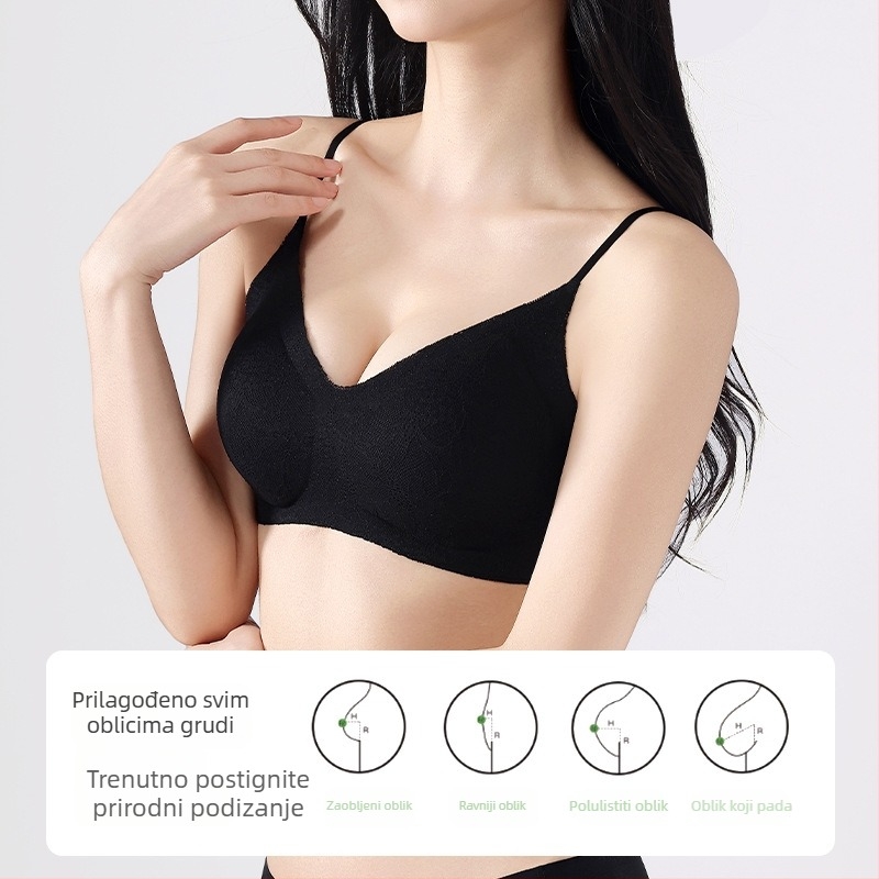 Čipkasti bralet s tankim naramenicama spaghetti, najlon tkanina, tanak oblikovan oblik modela s spužvom, stražnji zatvarač s četiri reda, fiksne dvostruke naramenice, skupljački silueta, udobno