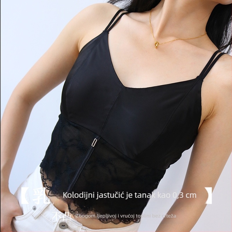 Bralet od svilenog satena s preskrivenim stražnjim dizajnom, 100% Mulberry svila, latex jastučići za košarice, čvrste dvostruke naramenice