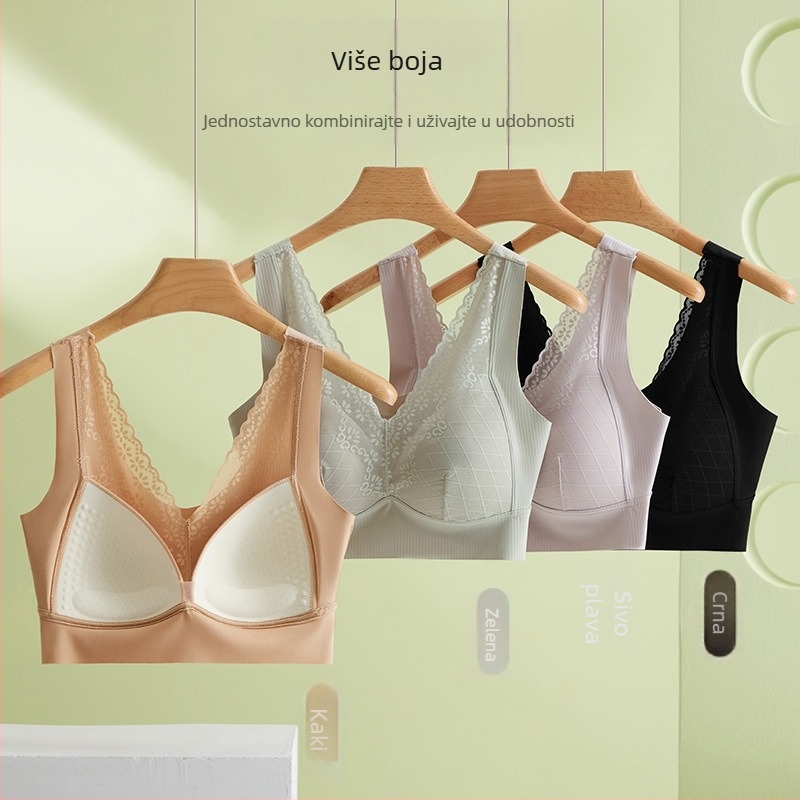 Bešivni bralet s čipkom i V-dekolteom, led-svilk tkanina, fiksne dvostruke naramenice, puna šalica s ultra-tankim kalupom od pjene
