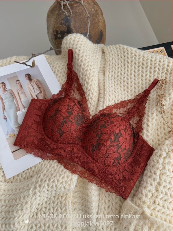 Čipkasti grudnjak s francuskim stilom, duboki V, trokutasti košarica, bezšivni, stražnji zatvarač s tri reda kopči