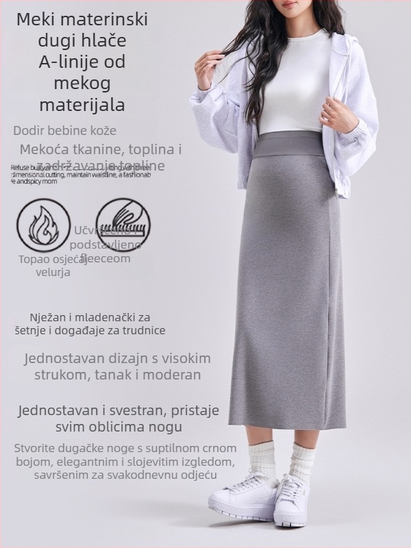 Trudnička duga haljina s A-linijom, najlon 95% + elastan 5%, bez ovratnika, bez rukava, casual japansko-korejski stil