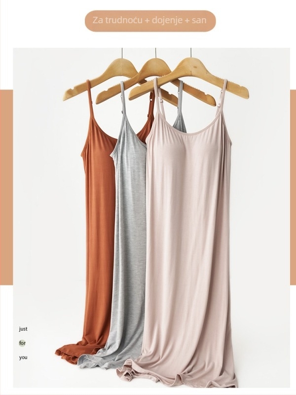 Materninska duga haljina bez rukava s okruglim izrezom i ugrađenim umetkom za prsa, viskoza (90–95%), jednobojna, princes stil