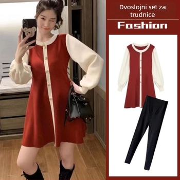 Set za trudnice: dugi rukav chenille top i 3/4 hlače, japansko-korejski ležerni stil, Spandex <30%