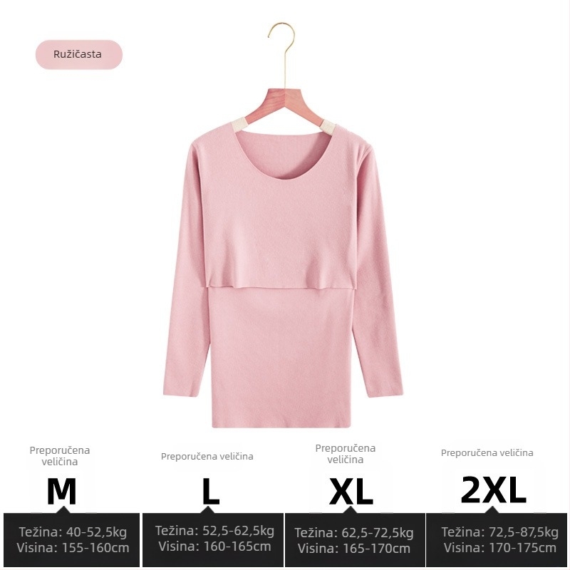 Maternitetski set za dojenje: top i hlače, dugi rukav, otvor za dojenje, pleteni materijal od poliestera i elastana