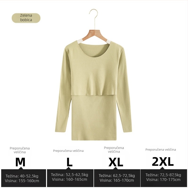 Maternitetski set za dojenje: top i hlače, dugi rukav, otvor za dojenje, pleteni materijal od poliestera i elastana