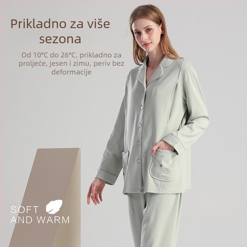 Pidzama za trudnice i dojenje, dva dijela, pamuk 95%+, dugi rukav, otvor za dojenje