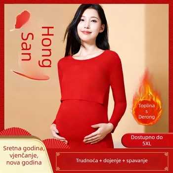 Trudnički velur termo set za jesen-zimu, nešivani otvor za dojenje, odjeća za trudnoću i postporođajno, pidžama