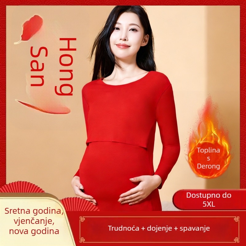 Trudnički velur termo set za jesen-zimu, nešivani otvor za dojenje, odjeća za trudnoću i postporođajno, pidžama