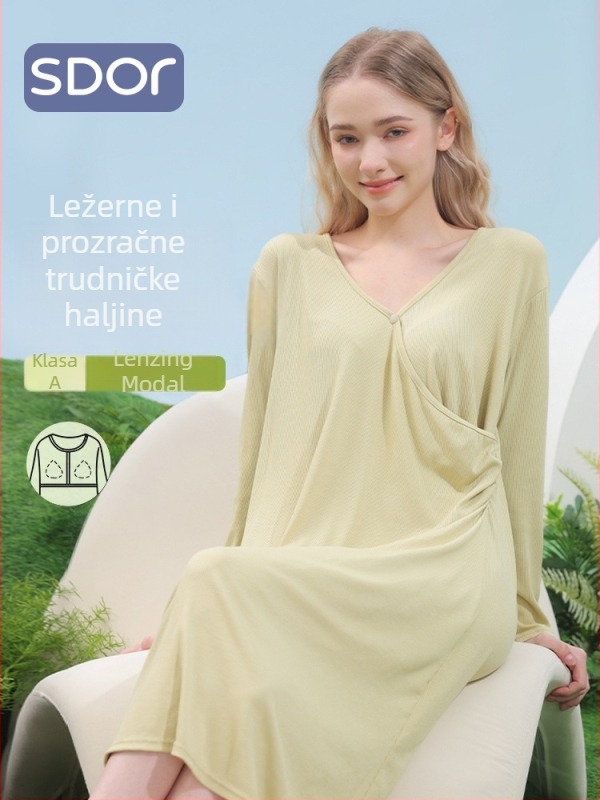 Jesenska pidžama za dojenje s skrivenim kopčama, modalno-pamuk tkanina, prugasti uzorak, za majke poslije poroda, velika veličina