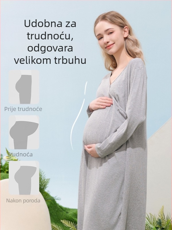 Jesenska pidžama za dojenje s skrivenim kopčama, modalno-pamuk tkanina, prugasti uzorak, za majke poslije poroda, velika veličina