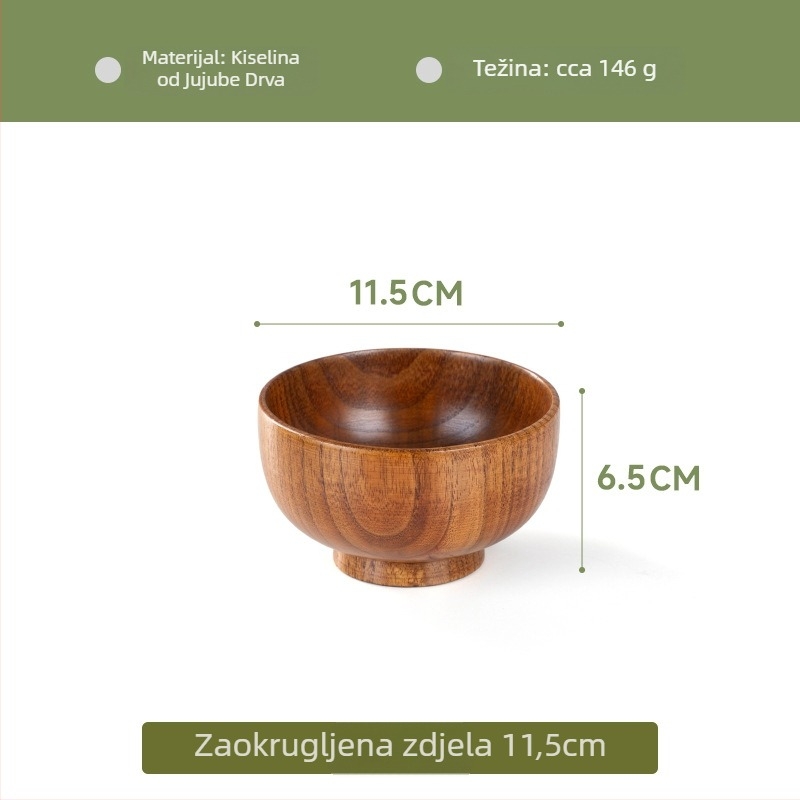 Drvena zdjela za kućnu japansku posuđu, debela otporna na izgaranje za rezance i juhu, okrugli oblik, ručno crtana površina, moderni minimalistički stil, mogućnost logotipa