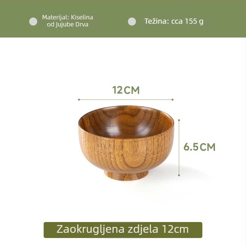 Drvena zdjela za kućnu japansku posuđu, debela otporna na izgaranje za rezance i juhu, okrugli oblik, ručno crtana površina, moderni minimalistički stil, mogućnost logotipa