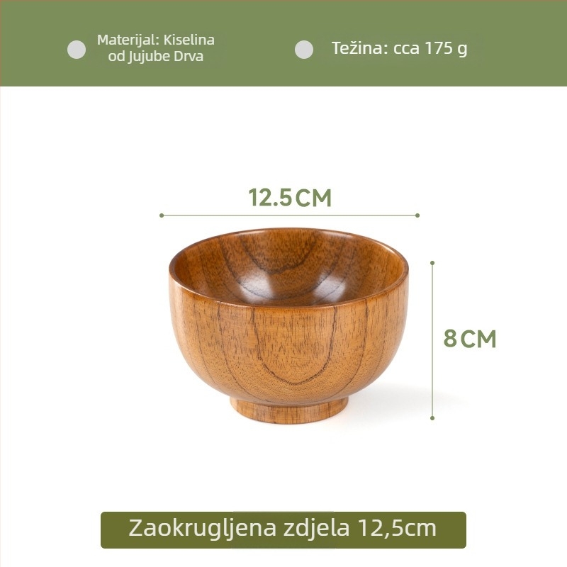 Drvena zdjela za kućnu japansku posuđu, debela otporna na izgaranje za rezance i juhu, okrugli oblik, ručno crtana površina, moderni minimalistički stil, mogućnost logotipa