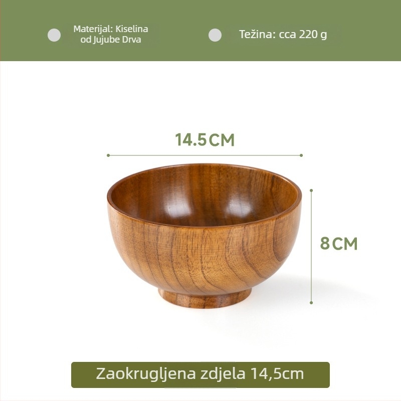 Drvena zdjela za kućnu japansku posuđu, debela otporna na izgaranje za rezance i juhu, okrugli oblik, ručno crtana površina, moderni minimalistički stil, mogućnost logotipa