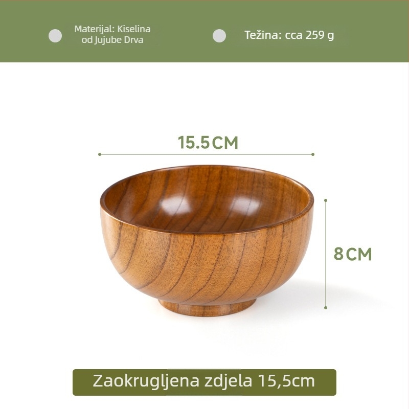 Drvena zdjela za kućnu japansku posuđu, debela otporna na izgaranje za rezance i juhu, okrugli oblik, ručno crtana površina, moderni minimalistički stil, mogućnost logotipa