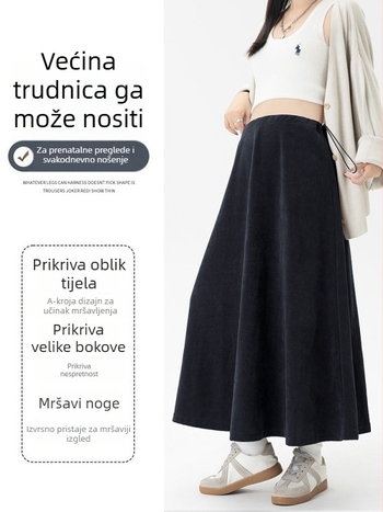 Trudnička suknja A-linije, duga, jesensko-zimska, plus veličina