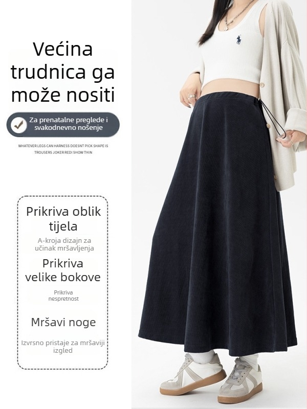 Trudnička suknja A-linije, duga, jesensko-zimska, plus veličina