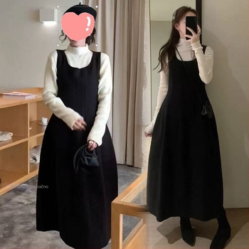 Trudnički set: top s dugim rukavima i okruglim izrezom od pamuka i poliestera, slojevita veste, midi suknja tipa vila, gradski stil