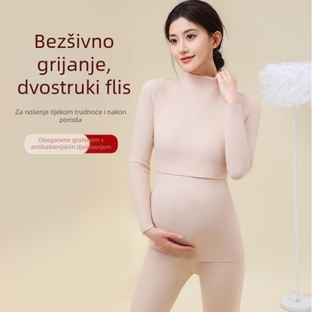 Majčinski termalni top za dojenje, dugi rukav, poluvisoki ovratnik, 80–90% poliester + 10,9% spandeks, ekstra debela pletiva