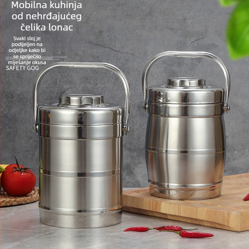 Kutija za ručak od nehrđajućeg čelika s vakuum izolacijom, oblik bubnja, kapacitet 2 L