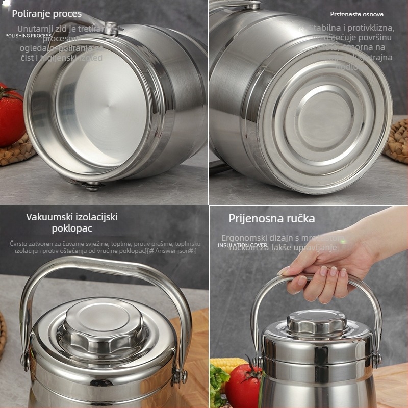 Kutija za ručak od nehrđajućeg čelika s vakuum izolacijom, oblik bubnja, kapacitet 2 L