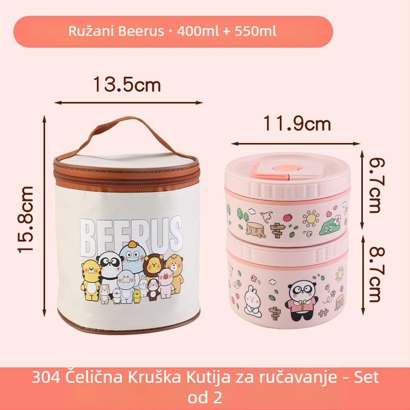 Izolirana kutija za obrok od nehrđajućeg čelika 304, višerazinski podjelni dizajn, mikrovalna prikladnost, mogućnost prilagodbe