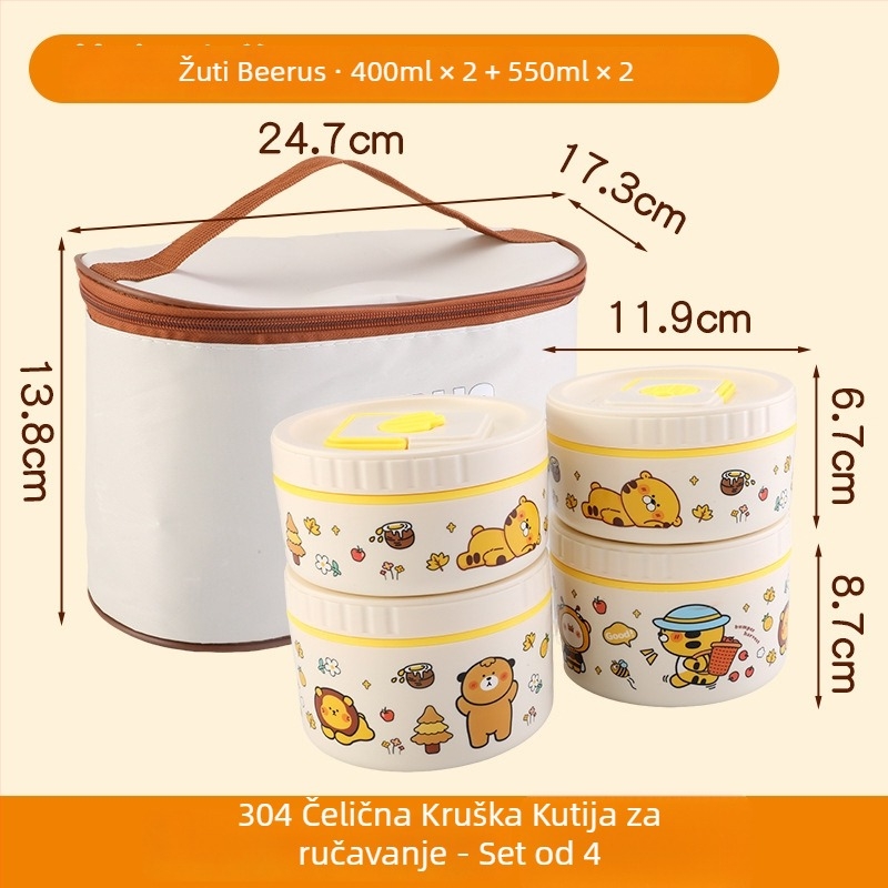 Izolirana kutija za obrok od nehrđajućeg čelika 304, višerazinski podjelni dizajn, mikrovalna prikladnost, mogućnost prilagodbe