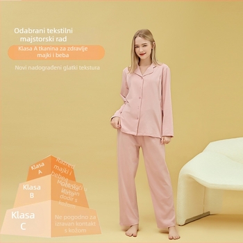Materinstvo i postporođajno kućno odijelo od 100% pamuka, cardigan stil, s otvorom za dojenje, kvadratni izrez, dugi rukavi i hlače