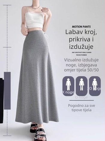 Trudnička suknja s ribljim repom, slobodan kroj, duga, jednobojna viskozna tkanina