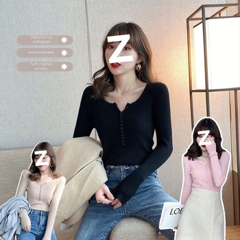 Bluza za dojenje od pletenine s krznenim ovratnikom, Chenille tkanina, rukavi 3/4, elastan