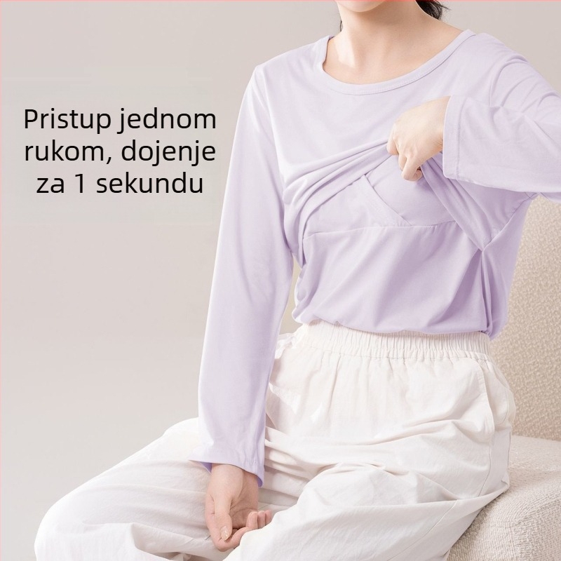 Trudnički top za dojenje, ležeran kroj, ovratnik s krznom, rukavi 3/4, chenille tkanina s 90–95% spandexa