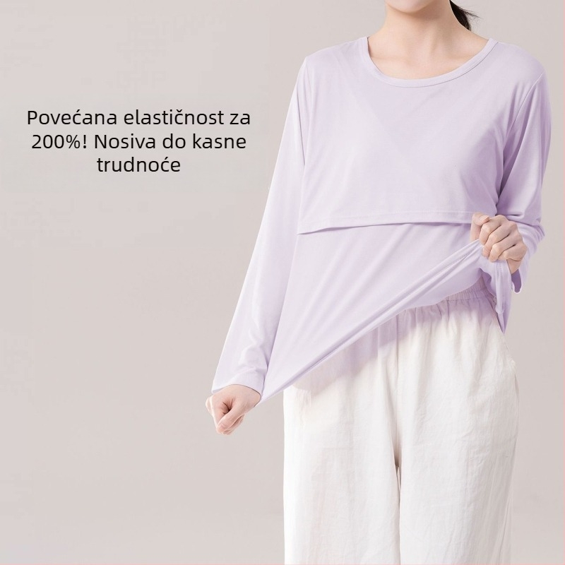 Trudnički top za dojenje, ležeran kroj, ovratnik s krznom, rukavi 3/4, chenille tkanina s 90–95% spandexa