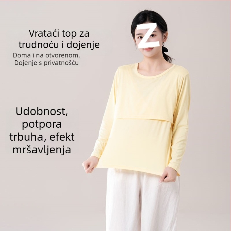 Trudnički top za dojenje, ležeran kroj, ovratnik s krznom, rukavi 3/4, chenille tkanina s 90–95% spandexa