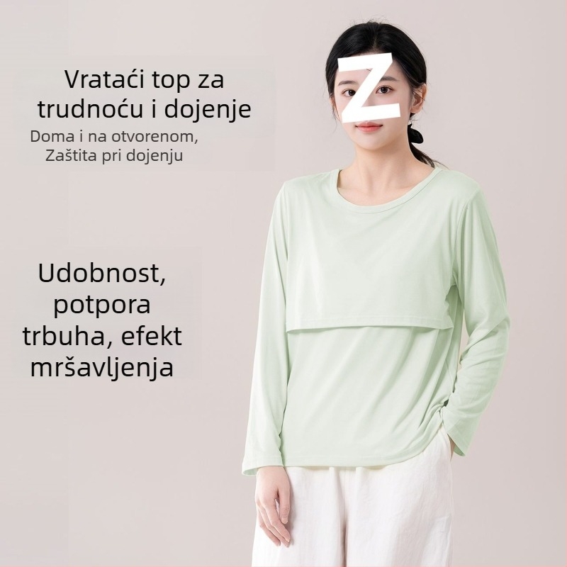 Trudnički top za dojenje, ležeran kroj, ovratnik s krznom, rukavi 3/4, chenille tkanina s 90–95% spandexa