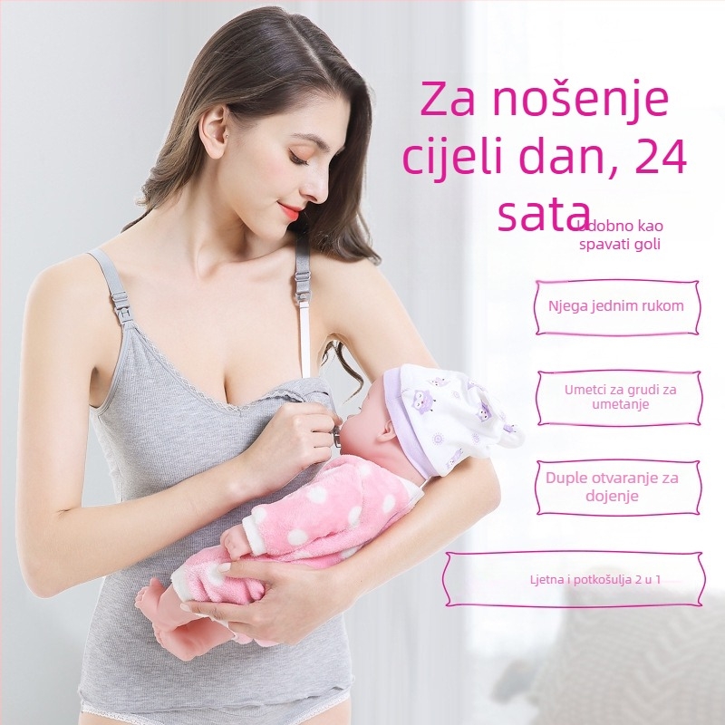 Top za dojenje, bez rukava, V-izrez, pamučna podstava, viskozno vlakno 90–95%