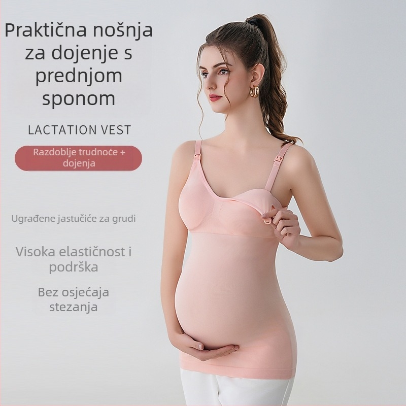 Najlonski dojiljni top za trudnoću, bezšivan jednodelni dizajn, V-izrez, 90–95% najlon, gustoća tkanine 181–200 g/m²
