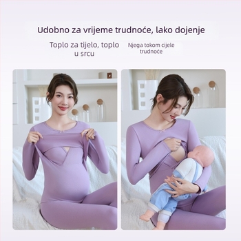 Pamukasti set za trudnoću za jesen-zimu: top s dugim rukavima i hlače s otvorom za dojenje, noćni set za majke