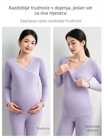 Pidžama set za trudnice i majke: jesen-zima, dugi rukav, gornji dio i hlače, 95% pamuk, termalno donje rublje