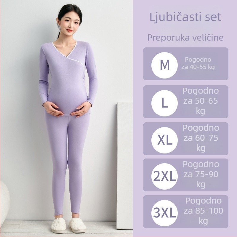 Pidžama set za trudnice i majke: jesen-zima, dugi rukav, gornji dio i hlače, 95% pamuk, termalno donje rublje