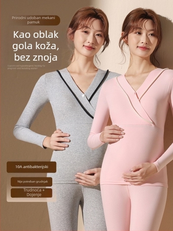 Trudnički set pidžama od 100% pamuka za jesen-zimu, otvor za dojenje, toplo postporođajno nošenje