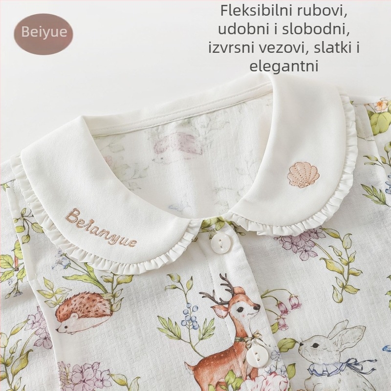 Beanyue Pidžama set za majčinstvo i dojenje od bambus-pamučne tkanine, 70–80% regenerirane celuloze, rever ovratnik, dugi rukavi, tanak materijal